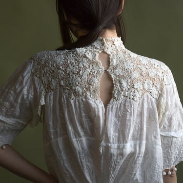 7081t / edwardian irish lace cotton embroidered blouse 