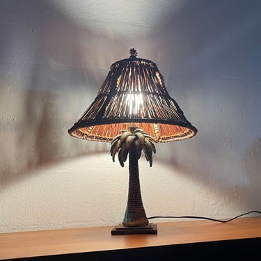 Vintage Y2K Tiki Palm Tree Table Lamp By Papila Designs 