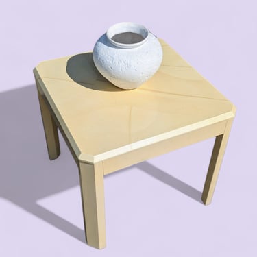 Vintage Side Table, Postmodern, Laminate, Cream, Off White, Accent or End Table, Square, Living Room 