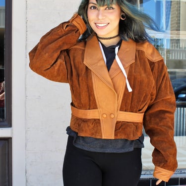 Vintage 1980s Brown Suede and Leather Jacket, Small/Medium Women 