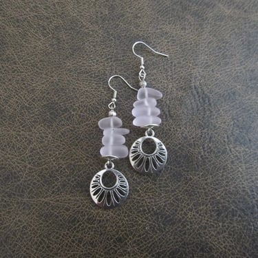 Frosted sea glass earrings, pink earrings, summer earrings, unique artisan earrings, beach earrings, boho bohemian earrings 