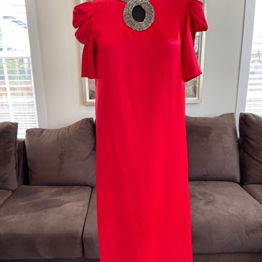 1960s Pierre Cardin Red Satin Cocktail Dress 