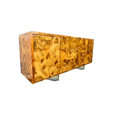 #1160 High Gloss Burl Credenza with Lucite Legs