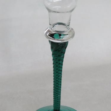 Long Stem Twisted Green and Clear Glass Candle Holder 3463B