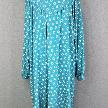 1980-90s - GIVENCHY - Smock Dress - Full - Yoke - Aqua - Marked size 18 