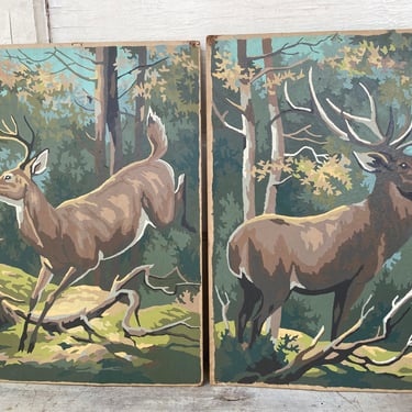 Vintage Deer And Elk Paint By Numbers Completed, Woodland Beauties, The Hunted,Craftmaster 1969, PBN, Paint By Number, Rustic Cabin Decor, 