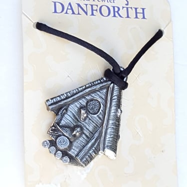 Danforth Pewter Birdhouse Necklace~Vintage Pewter Pendant~Handcrafted in Middlebury, VT~Fine Detail~Signed Danforth~Great Bird Lover gift . 