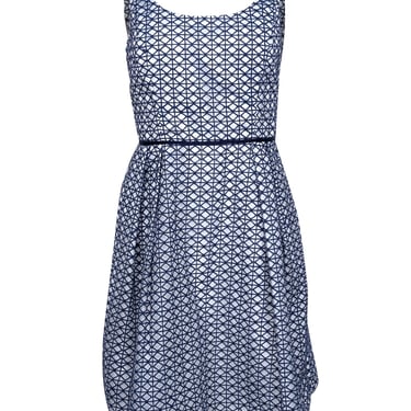 Shoshanna - Navy & White Geometric Print Sleeveless Cocktail Dress Sz 8