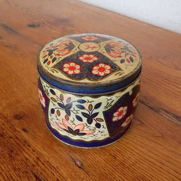 Vintage Tin Litho Metal With Lid England Floral Round Biscuit Tin William Crawford and Sons 