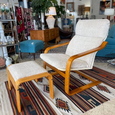 Danish Teak Bentwood Poang Lounge Chair with Ottoman