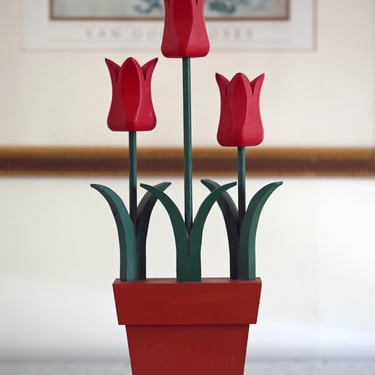 Vintage Hand Crafted Folk Art Wooden Tulips | Wooden Flowers 