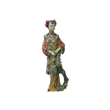 Chinese Porcelain Qing Style Dressing Flower Bamboo Lady Figure ws3718E 