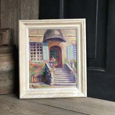 French Oil Painting, Door Entry, Floral, Paris Gesso Frame, Signed, Oil on Canvas 