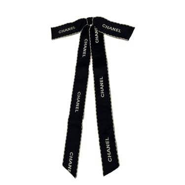 Chanel Black Logo Ribbon Pin