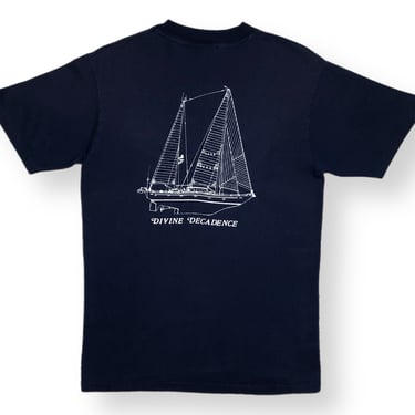 Vintage 80s Decadence Around The World Double Sided Sailing/Boat Graphic T-Shirt Size Medium 