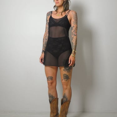 90's Black Sheer Mesh Slip