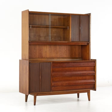 Lane First Edition Mid Century Walnut Buffet and Hutch - mcm 