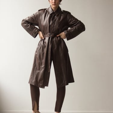 1980s Adolfo Chocolate Leather Trench 