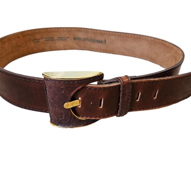 1980s Dark Brown Leather Belt I Sz LRG I Emmanuel 