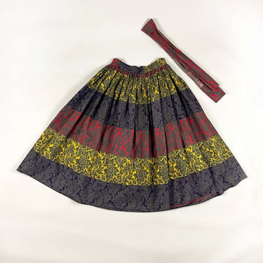 1950s Floral Stripe Circle Skirt / Color Block / 26 Waist / Fit and Flare / Bright / Vibrant / S / 50s / New Look / Printed / Rococo / Belt 