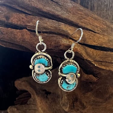 SILVER SNAKES Zuni Sterling Silver and Turquoise Dangle Earrings | Handcrafted Native American Jewelry | Southwestern Boho Style Horseshoe 