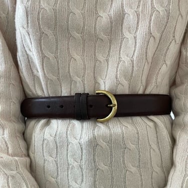 Vintage Coach Dark Brown Genuine Leather Solid Brass Buckle Waist Belt Sz M 