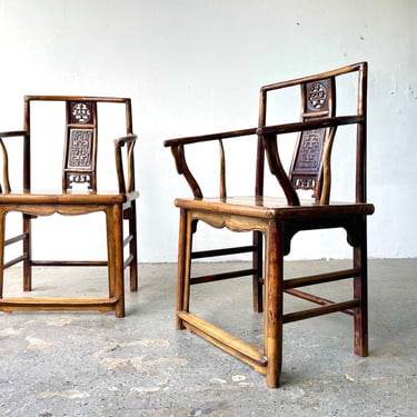 Gorgeous pair of 19th (1800's) Century Chinese Hardwood Arm Chairs 