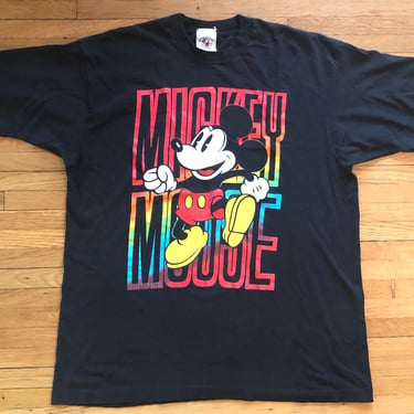 L 90s Disney Mickey Mouse Tee T-Shirt Black Cartoon Rainbow Graphic Shirt Mickey & Co Y2K Baggy Oversized 