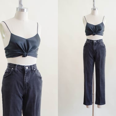 high waisted jeans 90s vintage Riders black stretch straight leg jeans 