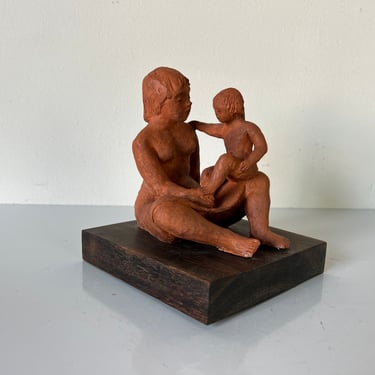 Vintage Mother and Child Terracotta Sculpture 