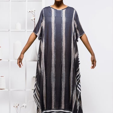 Black Stripe Asymmetric Maxi Dress