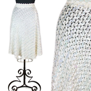 1950s Skirt ~ Ribbon Lace and Blue Sequin A Line Skirt 