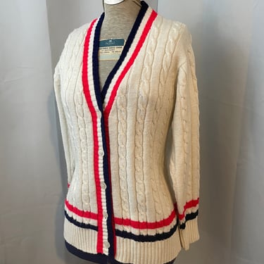 Old Money Sweater 70s vintage super preppy Red White Blue Gatsby tennis cardigan M 