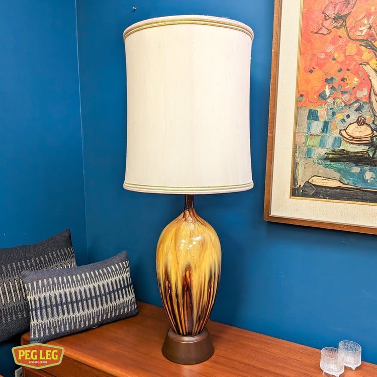 Mid-Century Modern  gold ceramic drip glaze table lamp
