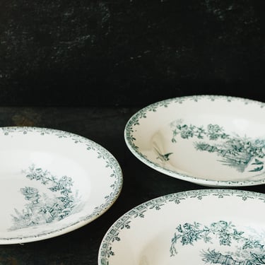 Matched Transferware Bowls with Birds & Butterflies set of 6