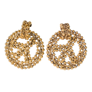 Moschino Vintage Golden Brass Oversized Peace Sign Dangle Earrings