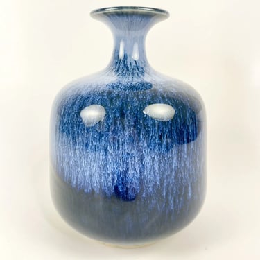 Mid Century Vintage Signed Swedish Hoganas Keramik Blue Vase Sweden Ceramic