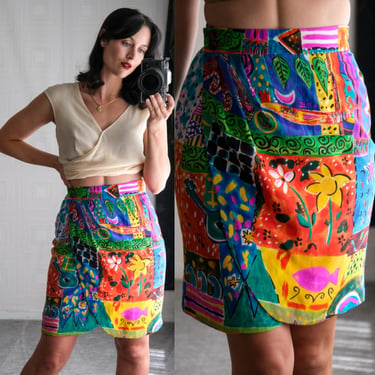 Vintage 90s Jean Louis Scherrer Boutique Vibrant Print Silk Wrap Skirt | Made in Paris, France | 100% Silk | NUMBERED | 1990s Designer Skirt 