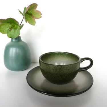 Vintage Heath Ceramics Cup And Saucer in Sea and Sand Glaze, Edith Heath Saulsalito California Pottery 