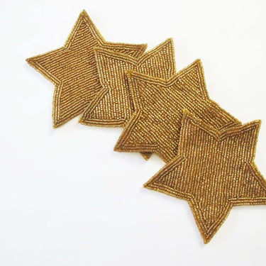 Vintage Gold Star Coater Set of 4 - Beaded Star Coasters - Celestial Astronomy Decor - Whimsigoth Barware - Housewarming Gift 