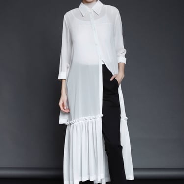 Chiffon Ruffle Shirt Dress in BLACK or WHITE