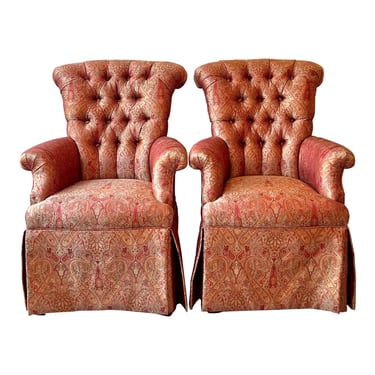Sherrill Furniture Tufted Back Parsons Armchairs - a Pair 