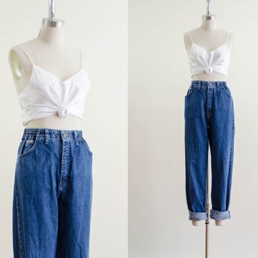 high waisted jeans 80s 90s vintage relaxed fit elastic waist straight leg jeans 