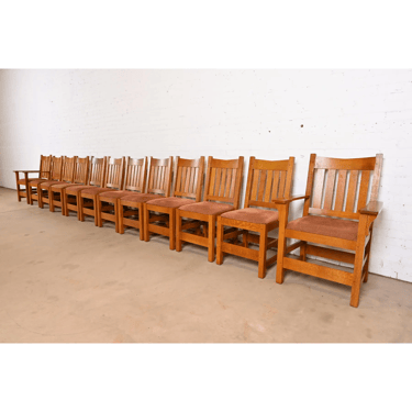 Stickley Mission Oak Arts & Crafts Dining Chairs, Set of Twelve