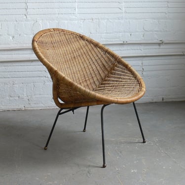 Mid Century Modern Rattan Lounge Chair In the Manner of Arthur Umanoff (2 Available) 