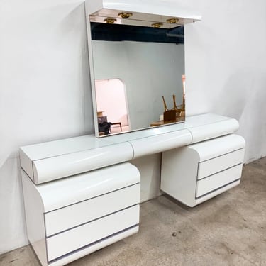 White Laminate Vanity + Mirror *MESSAGE US for shipping quote* 