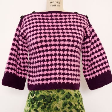 Two Tone Cropped Handknit Sweater S-L