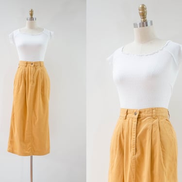 mustard yellow skirt | 90s vintage ochre tan light dark academia golden cotton khaki skirt 