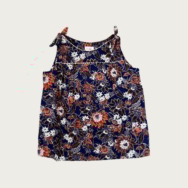 (XL) 70s Navy/Orange Floral Tunic/Mini Dress