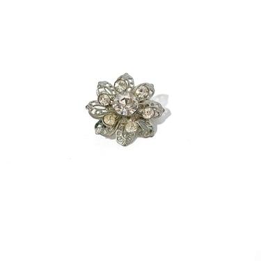 Silver Rhinestone Flower Brooch